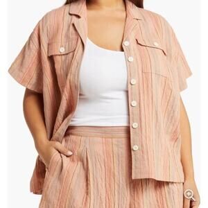 Madewell Women's Button Front Striped Stretch Cotton Linen Shirt Sz 1X Multi NWT
